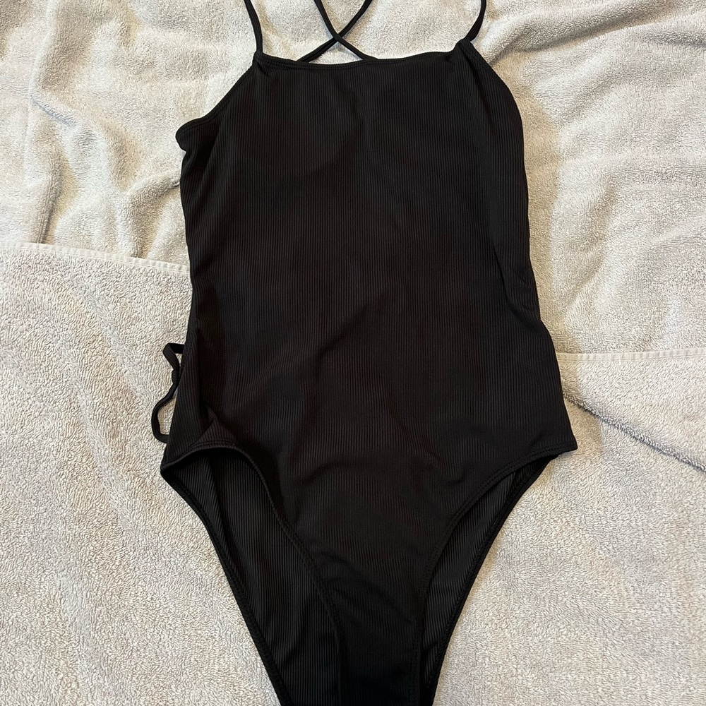 Women’s Black One-Piece Swimsuit with Crisscross Back